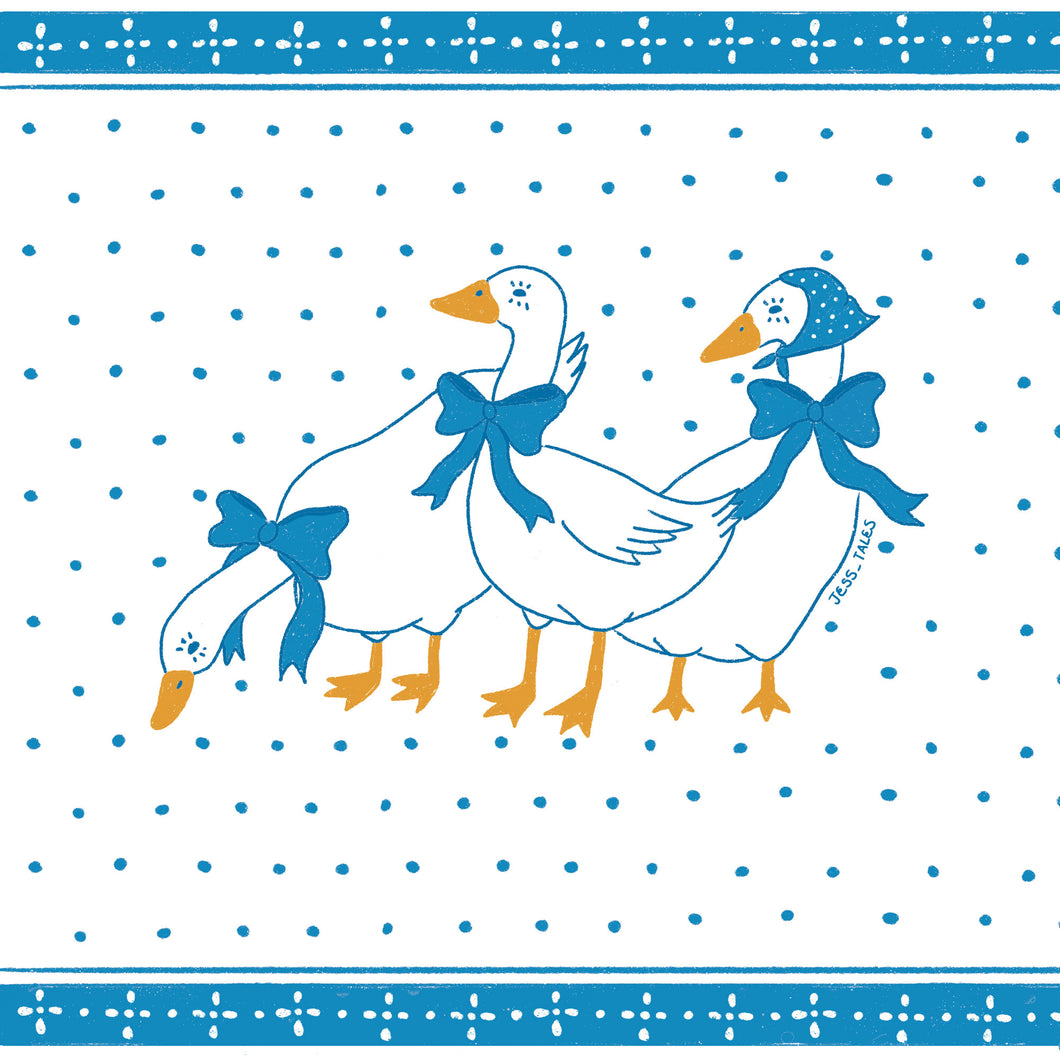 Blue ribbon goose trio